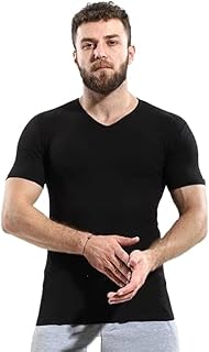 فانلة مرنة برقبة على شكل حرف V واكمام قصيرة للاولاد من قطونيل، اسود، مقاس 12