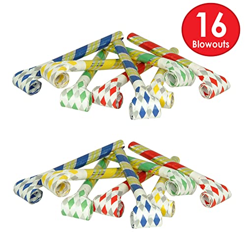 image for Beistle 16 Piece Super-Tube Noiseless Blowouts For Birthday Favors, Ne