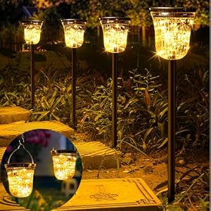 Solar Pathway Lights Outdoor Waterproof, 4 Pack Hanging Solar Lanterns Lights Outdoor with 2200mAH Battery, Up to 12H Auto On/Off, Solar Garden Lights for Yard Patio Driveway Walkway Decor
