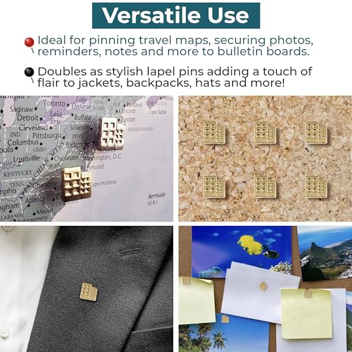 Image of Building Push Pins - Gold Metal Building Pins - for Cork Board, Maps, or Lapel Pin Use - Designed in USA - Set of 4