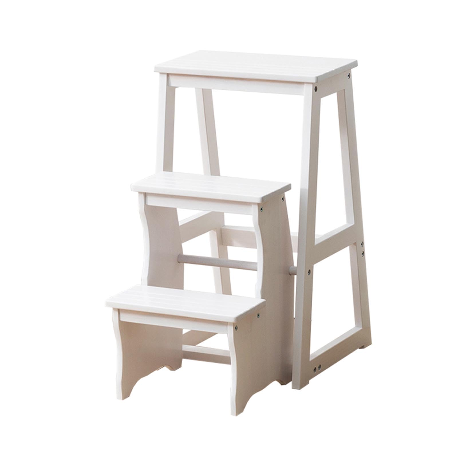 Escabeau compact 3 niveaux blanc en métal pour cuisine et salle de bain