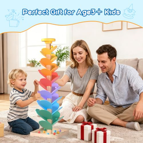 GOTOOFUN Wooden Marble Run Music Tree, Tumble Leaf Montessori Rainbow Singing Tree with Sound, Includes Top Storage Lid and 12 Wooden 2cm Balls, Color Sorting STEM Learning Toy, Gift for Kids by Gotoofun - Image 5