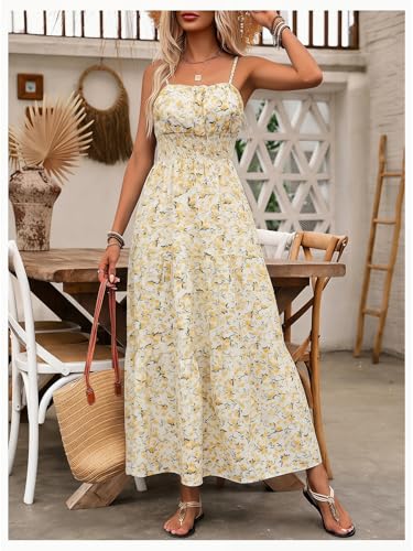 Image of BEAUDRM Women's Summer Maxi Dresses Boho Summer Wedding Guest Dress Beach Vacation Outfits Cruise Flowy Milkmaid Sundresses