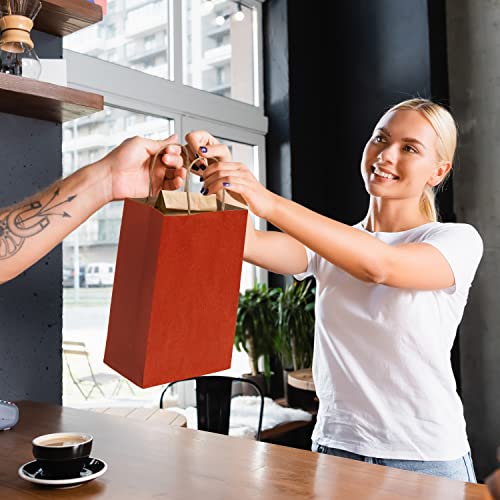 Small Red Gift Bags - 8X4X10 Inch 100 Pack Kraft Paper Shopping Bags With Handles, Craft Totes In Bulk For Boutiques, Small Business, Retail Stores, Birthday Parties, Christmas, Valentines, Holidays #TOP2