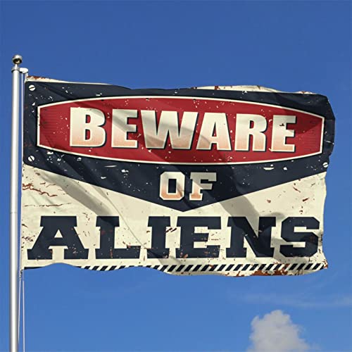 Drapeau pour chambre garcon Beware of Aliens cache misere geant pour mur et porte 152x244