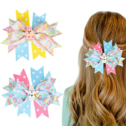 Easter Bows Hair Clip Bow Hairpin Boutique Easter Bunny Egg Hair Clips For Girls Party Dance Hair Barrettes Bunny Hair Accessories Hairpin Alligator Clips 2 Pieces #TOP11
