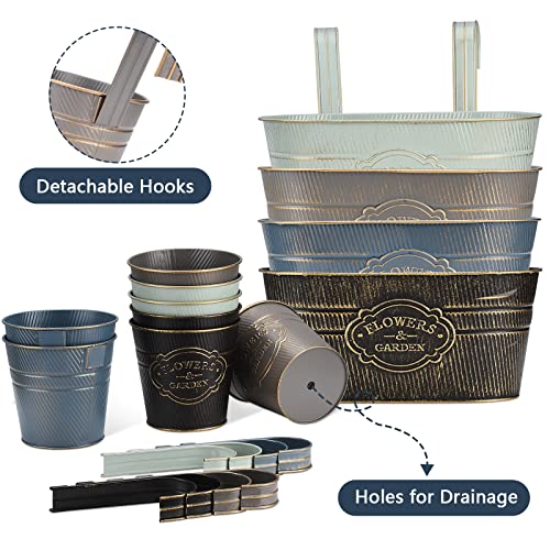 Furokoy Hanging Flower Pot 3 Pcs For Outdoor Railing Metal Balcony Plant Holder With Detachable Hooks & Drainage Vintage Bucket Flower Plant Holder Railing Fence Garden Home Decoration #TOP1