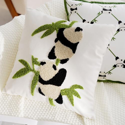 Taie d'oreiller panda en velours 45x45 cm broderie 3D