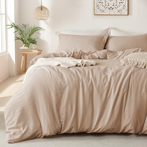 Image of MILDLY Super Soft Duvet Cover - 100% Microfiber Polyester Rugby Tan Comforter Cover Set 3 Pieces with Zipper Closure & Corner Ties (No Comforter) | Washed Microfiber Cotton-Like, Breathable Comfort, Hidden Zipper, Corner Ties, OEKO-TEX Certified, Fade Resistant