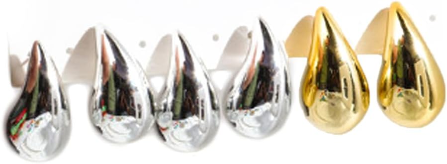 3Pairs/Set Multicolor Neon Teardrop Earrings for Women Waterdrop Chunky Dupes Hoop Earrings Statement Jewelry image 4