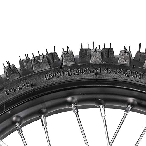 YC Yier Front 60/100-14 + Rear 80/100-12 Wheel Tire and Rim With 15mm Bearing for Off Road Dirt Pit Bike Apollo Taotao Coolster SSR 110 125cc KX65 Monkey Mini Trail Bike