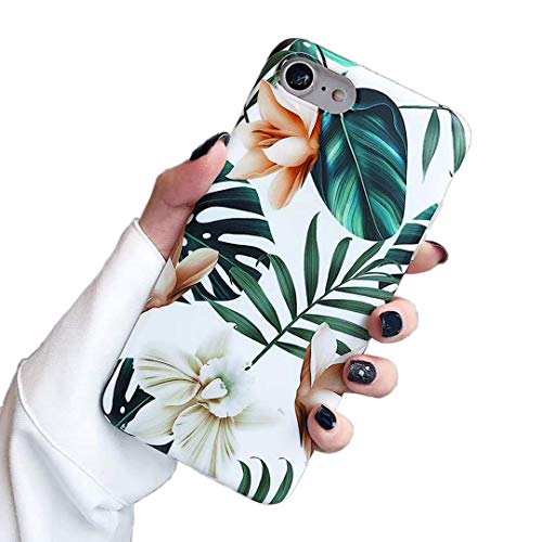 SUBESKING Compatible iPhone 6 Case/iPhone 6s Case,Cute Slim Fit Soft TPU White Floral and Green Leaves Pattern Protective Phone Cover Cases for Women Girls (White Flowers)