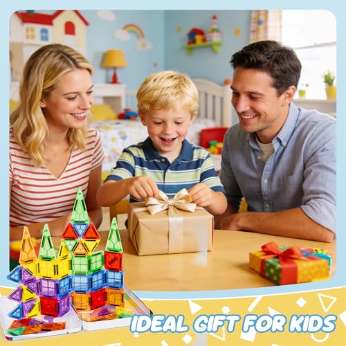 cossy Mini Magnetic Tiles, 46 PCS Magnet Tiles Travel Toys with Iron Box, Travel Magnetic Tiles for Restaurant, Car & Plane Play, Toys for 3 4 5 6 7 8 Year Old Boy and Girl - Image 7