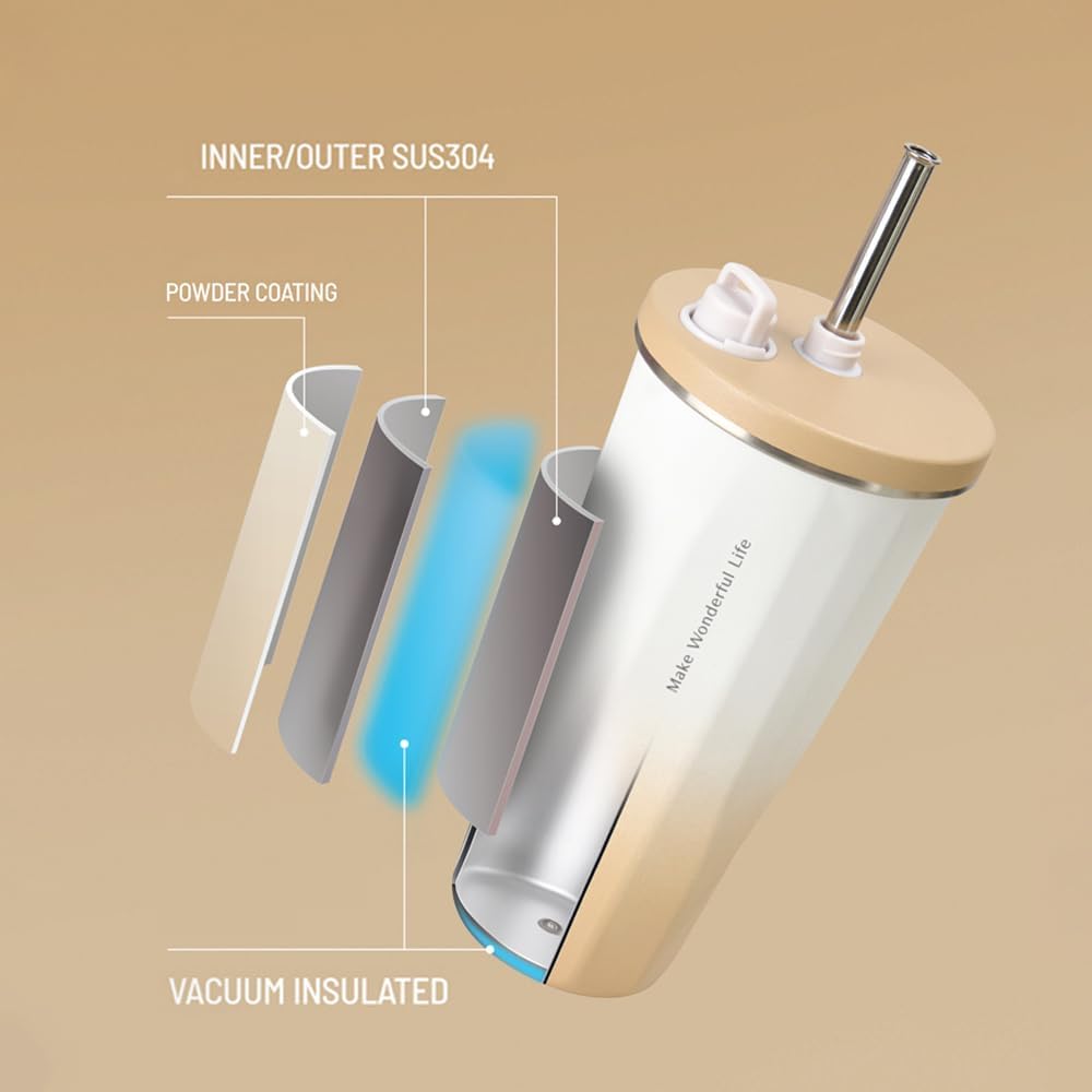 TYESO 20oz Tumbler with Retractable Straw, Stainless Steel Tumbler with straw inside Stainless steel wide-mouth vacuum insulation bottler home office outdoor multi-color (GRADIENT SAKURA, 20 oz) - Image 6