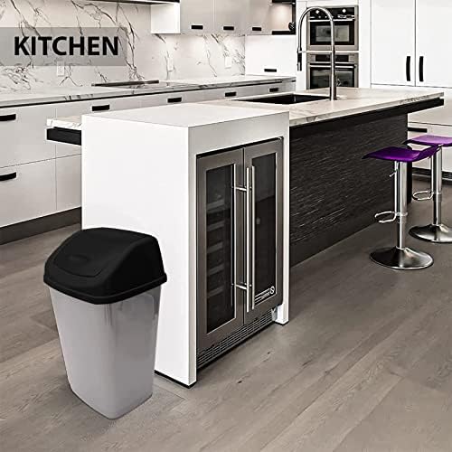 KARAVI 25L Swing Bin Waste Recycle Rubbish Dustbin Kitchen Plastic Small Trash Bin with Lid(Black/Sliver)