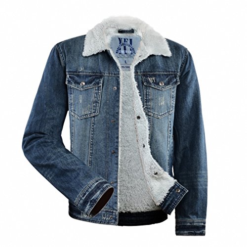 Tooboo Men's Sherpa Lined Denim Jacket