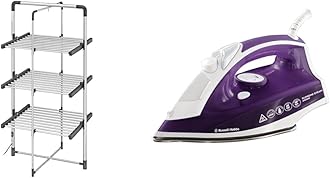 Black+Decker 63099 3-Tier Heated Clothes Airer Aluminium, Cool Grey, 140cm x 73cm x 68cm & Russell Hobbs Supreme Steam Iron, Powerful vertical steam function