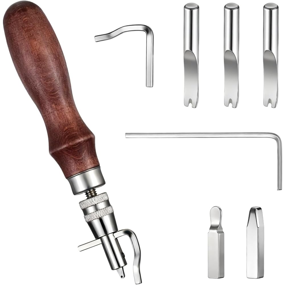 Jnchdghwa As Shown Leather Carving Cutting Tool Kit 7 In 1, Leather Groover Tool,Creasing Edge Beveler For Diy Leathercraft Projects