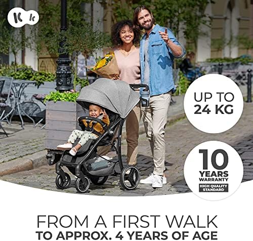 Kinderkraft TRIG2 Lightweight Stroller from Birth to 24 kg, Baby Pushchair, Easy Folding with One Hand, All Wheels Suspension, Ajustable Hood, Lie-Flat Position, Gray