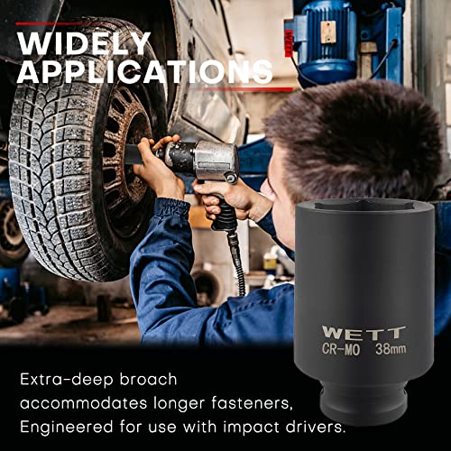 Wett 9Pcs 1/2" Drive Deep 6-Point Impact Socket Set/Spindle Axle Nut Impact Socket Set, Metric, Cr-Mo,29Mm-38Mm #TOP4