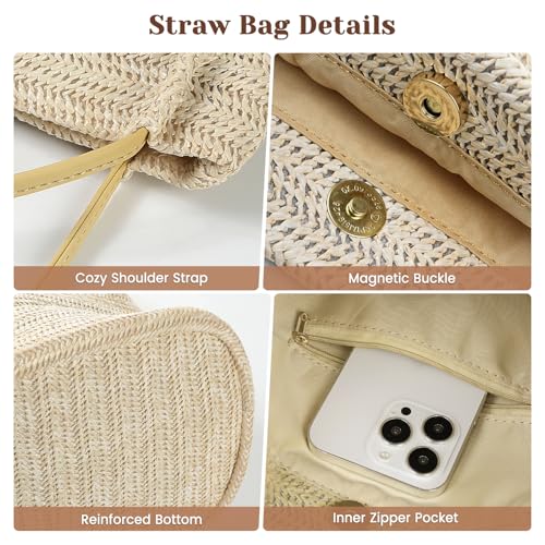 Tavaleu Straw Beach Bags for Women, Tote Handbag Shoulder Bag for Women, Beach Straw Purse Buckets Summer Fashion Hobo Bags3