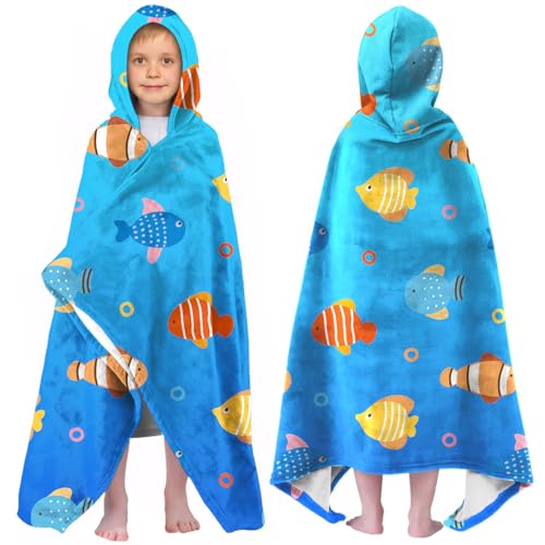 Image of Shark Boys Beach Towel with Hoodie for Kids Toddlers Age 4-8,Shark Blue Bath Towels Shower Wrap for Boys, Hooded Poncho Beach Blanket for Pool Swimming Cute Wearable Bath Towel for Child
