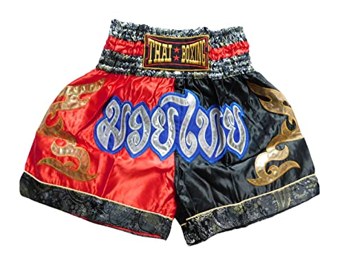 Short de Muay Thai rouge et noir pour entraînement de kickboxing