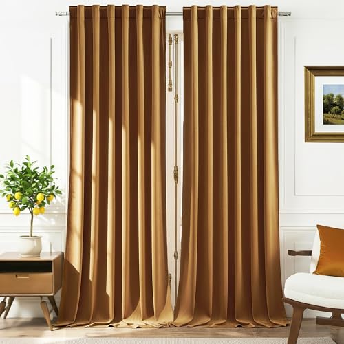 Timeper Gold Brown Velvet Curtains 84 inches 2 Panels, Light