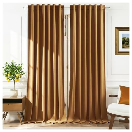 Timeper Velvet Curtains 84 inches - Retro Heavy Gold Blackout Velvet Curtains Drapes with Rod Pocket Back Tab Design Light Blocking Home Decoration for Living Room, Gold Brown, 52Wx 84L, 2 Panels
