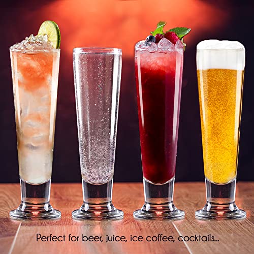 CRYSTALIA Beer Glasses Set, Tall Footed Pilsner Glass, Pint Beer Drinking Set, Lead-Free Brewery Tumblers, Craft Beer Tasting Glass, Classic Lager Stout Clear Glassware, IPA Glasses for Men, 4 PCs