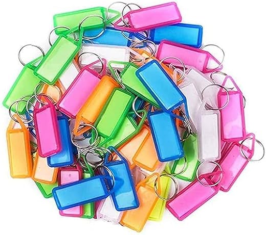 Storite Multicolor Keyring &amp; Keychain with Name Tag Labels Assorted Keychain with Two Side Id Label and Split Ring for Off...