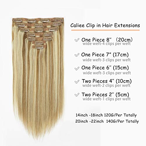 Caliee 120G Clip In Hair Extensions Human Hair For Women Double Weft Lace Clip In Golden Brown #10 Mixed Bleach Blonde #613 Color Real Hair Clip In Hair Extensions 7Pieces 14Inch #TOP1