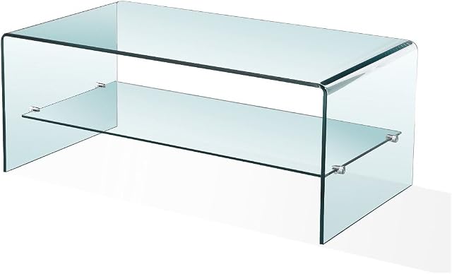 OAK FURNITURE KING Luna Stylish 12mm Curved Glass Coffee Table with Shelf | Modern Minimalist Tempered Bent Glass Low Living Room Occasional Table | 120 x 40 cm | Luna