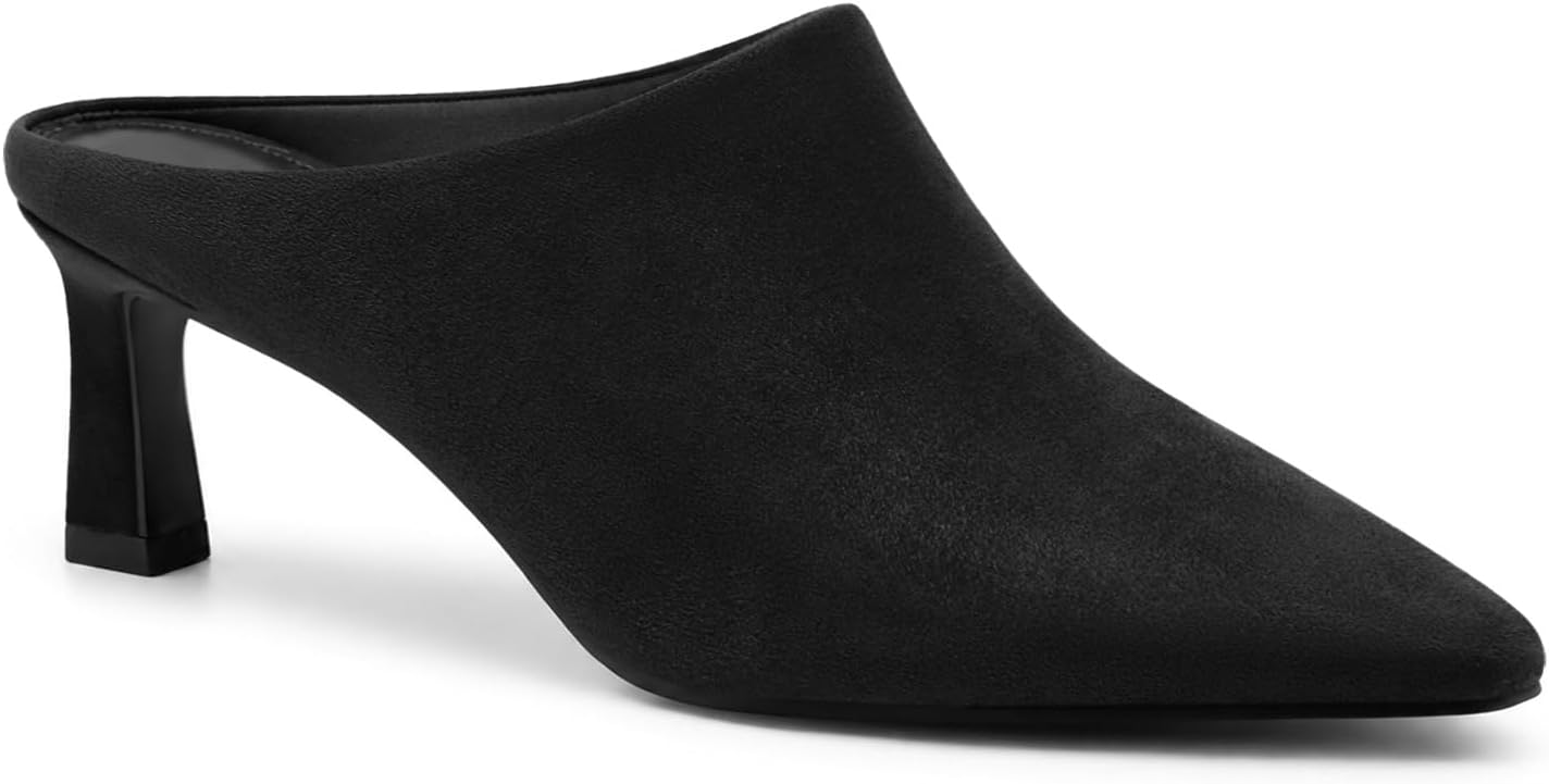Coutgo Womens Kitten Heels Mules Closed Pointed Toe Pumps Slip On Suede Work Dress Shoes