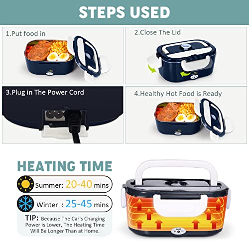 Andvon Electric Lunch Box 60W Food Heater 3-In-1 Portable Food Warmer Lunch Box For Car & Home,1.5L Heated Lunch Boxes For Adults, Lunch Heating Microwave For Truckers,With Carry Bag #TOP2