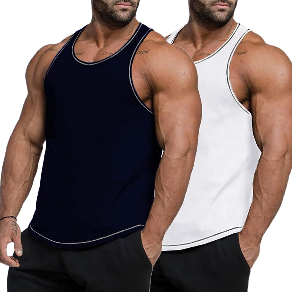 LecGee Men's 2 Pack Gym Workout Tank Top Y-Back Stringer Muscle Tee Fitness Bodybuilding Sleeveless T-Shirt : Sports & Outdoors