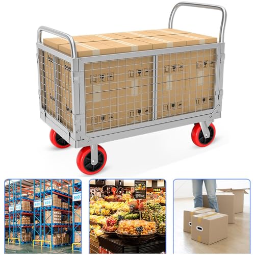 Carrello a base piatta resistente, multiuso, per generi alimentari, garage, magazzino, carrello pieghevole e carrello a mano, capacità 771 kg