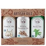 La Tourangelle, Infused Trio of Oils - Basil Oil, Garlic Oil, White Truffle Oil,Complex Gourmet Earthy Flavor for Drizzling over Pasta, Popcorn, Vegetables, Potatoes, Soup and More, 8.45 Fl Oz (Set of 3)