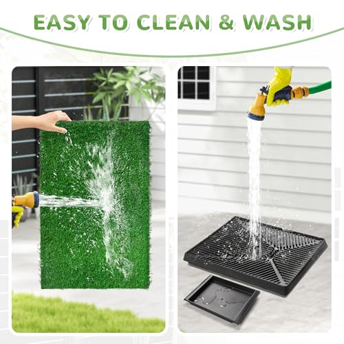 Image of 25 inch x 20 inch Dog Grass Pad with Tray, 3PCS Washable Artificial Grass Pee Pads | For Indoor Dog Potty, Portable Reusable Pet Toilet for Small /Medium Dogs, 3-Layer System