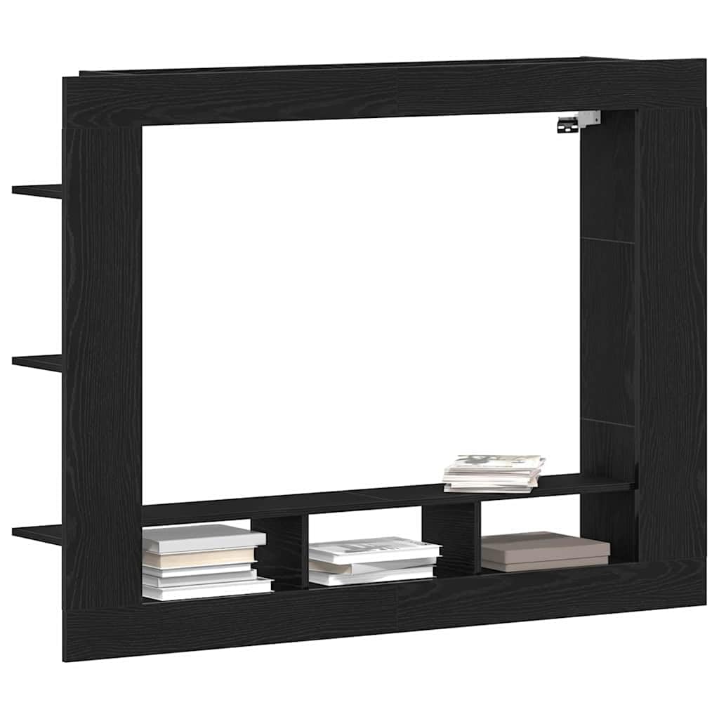 Mueble de TV montado en la pared con aspecto de roble negro, 152 x 22 x 113 cm, mueble bajo flotante, de madera, moderno mueble de TV colgante con estante para salón
