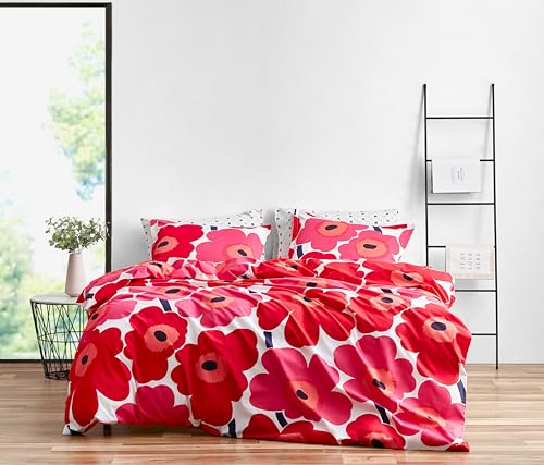 Image of Marimekko - King Duvet Cover Set, Cotton Bedding with Matching Shams & Button Closure, All Season Home Decor (Unikko Red, King)