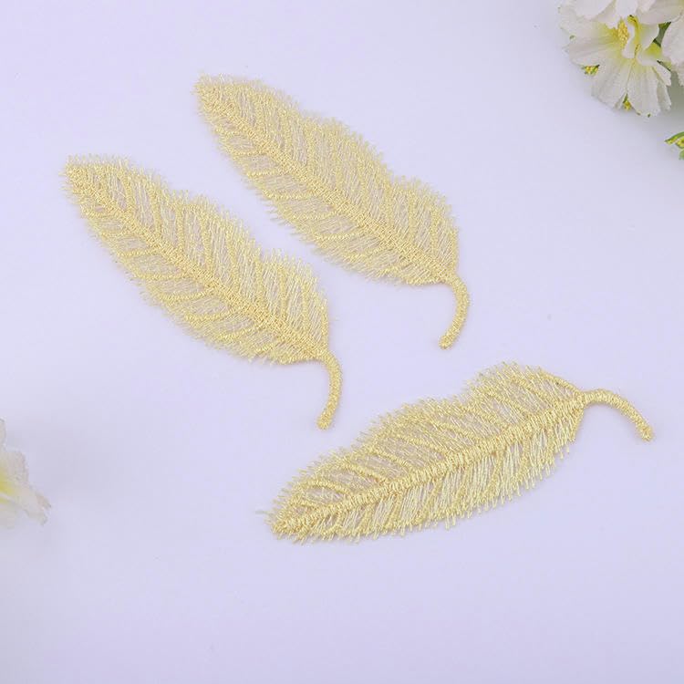 Naszywka haftowana 50 SZTUK 4 CM Haftowane naszywki z piórami, aplikacje do prasowania na odzież, małe przyszycia kurtkę jeansową(Deep Yellow)