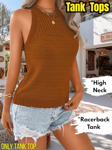 Image of ChiaoLezhee Women's Summer Knit Tank Tops, Racerback High Neck Lightweight Sweater Vest, Dressy Casual Outfits