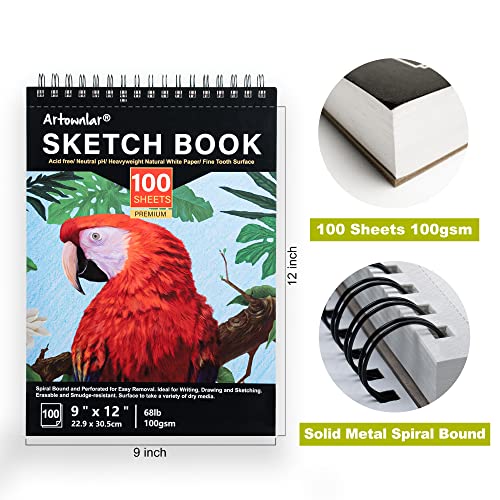 Artownlar 9X12" Sketchbook, Spiral Bound Sketch Pad, 1 Pack 100 Sheets (68Lb/100Gsm) Sketch Book For Artist Sketching Drawing, Durable Acid Free Painting Art Paper For Kids, Teens&Adults. #TOP3