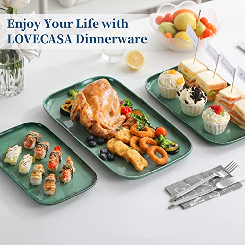 Lovecasa Serving Platters Set Of 3, 15"/13"/11" Serving Trays Oven Safe, Rectangular Ceramic Platters For Serving Food, Serving Dishes For Party Entertaining, Green #TOP6