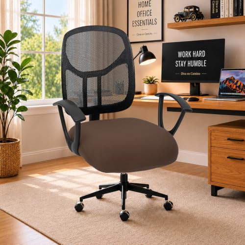 Image of DIVA EN CAMINO DEC Stretchable Desk Office Chair Seat Cushion Covers - Universal Spandex Computer Chair Slipcover - Removable Washable Cushion Protectors for Dogs, Cats, Pets (Mocha)