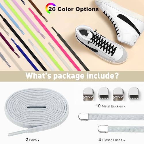 Image of Stepace 2 Pairs Elastic No Tie Shoe Laces for Kids and Adults Sneakers, Stretch Flat Tieless Shoestrings