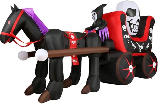 Haunted Hill Farm 6-Ft. Tall Inflatable Halloween Skull Carriage with LED Lights, Festive Holiday Blow Up Decoration for Lawn, Blower, Ropes, and Stakes Included, Fun and Spooky Inflatable Yard Decor