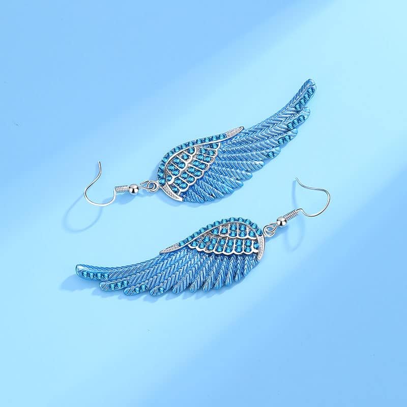 Angel Wings Dangle Earrings for Women Unique Rhinestones Copper Fairy Feather Guardian Dangle Drop Hook Womens Dangling Earrings Silver Plated Jewelry - Image 9
