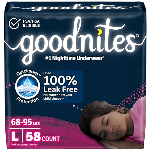 Girls' Nighttime Bedwetting Underwear, large (68-95 lbs) 58 ct